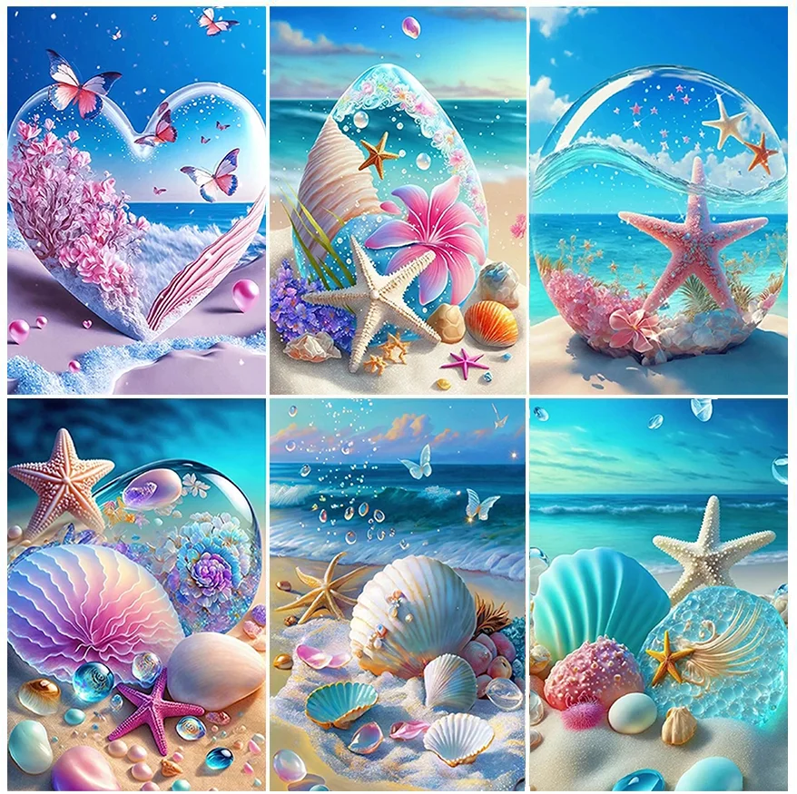

5D алмазная живопись «сделай сам», ракушки, морские звезды, пляжные пейзажи, алмазная вышивка, пейзаж, Набор для вышивки крестиком, художественные изделия, домашний декор