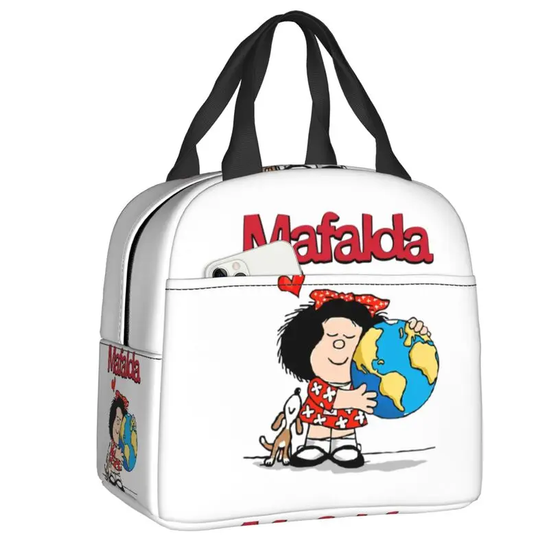 

Mafalda World And Her Puppy Insulated Lunch Bags Quino Comic Cartoon Portable Thermal Cooler Food Lunch Box Kids School Children