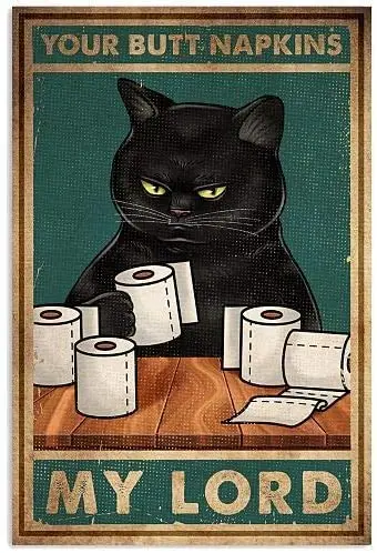 

Vintage Tin Sign Animal Metal Sign Black Cat Wall Decoration Plaque for Art Printing Poster for Bar Cafe Club 8x12 Inch