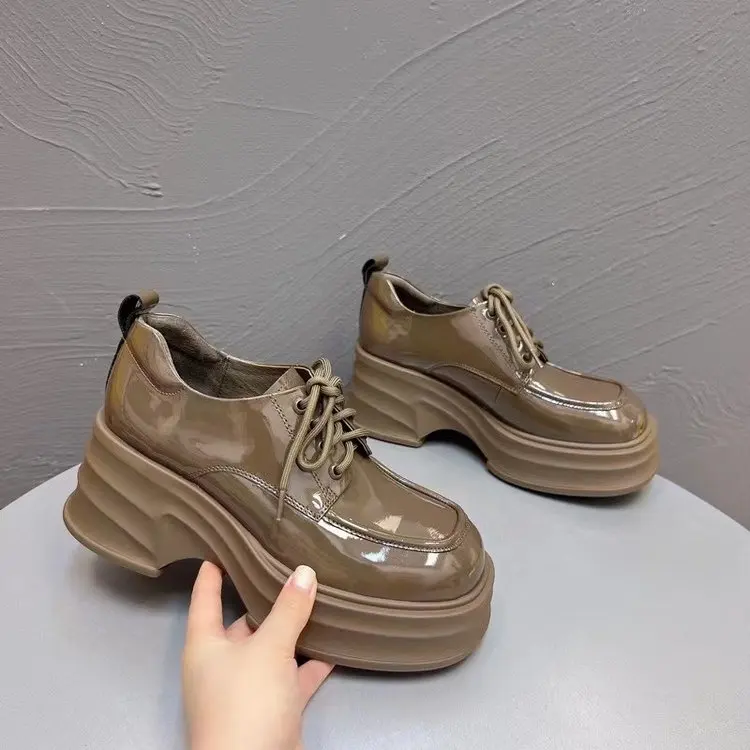 

Женские туфли-лодочки на толстой подошве, удобные туфли в британском стиле с глубоким вырезом, на высоком каблуке, черного цвета, весна-осен...