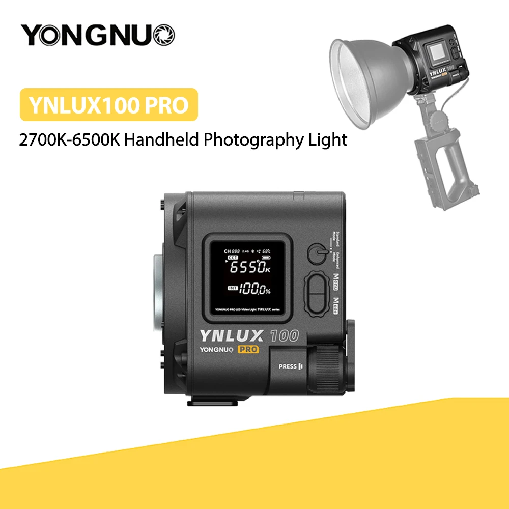 Фото YONGNUO YNLUX100 PRO Легкий ручной светильник для фотосъемки 2700K-6500K Модернизированный светодиодный светильник COB с постоянной мощностью 120 Вт №1