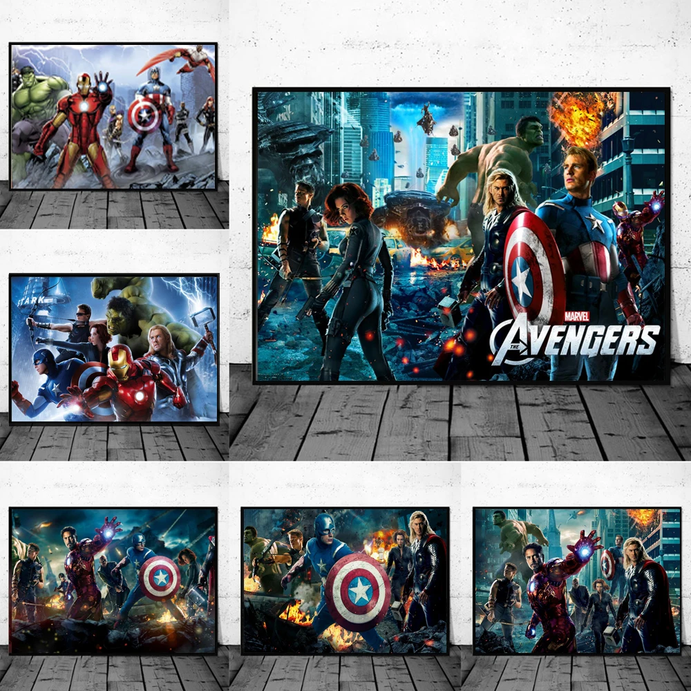 

Marvel, Мстители, Картина на холсте, кино, плакаты, настенное искусство, Капитан Америка, Железный человек, изображения супергероев для декора г...