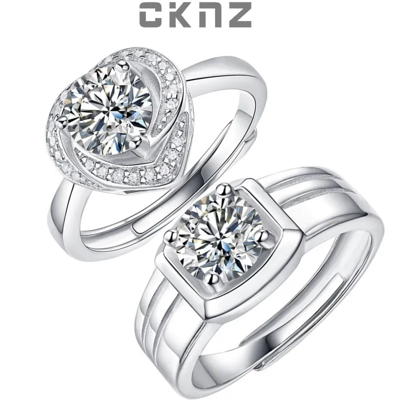 

Certified Real 1.0 Ct Moissanite Diamond Sterling 925 Silver Rings for Lovers Couple HEART TO LOVE CKNZ Luxury Jewelry