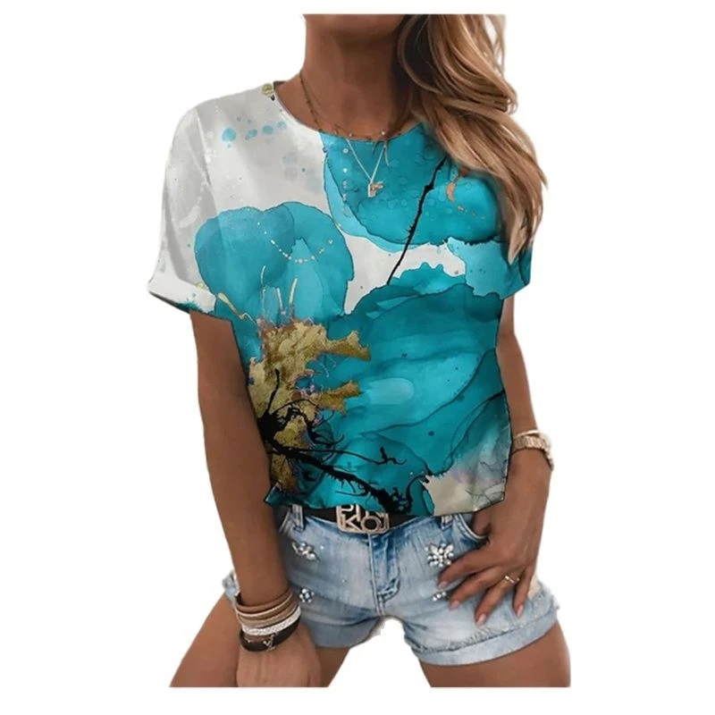 

Women's floral design print 3D o-neck T-shirt casual short sleeve polyester blouse accessories new summer products hot sale