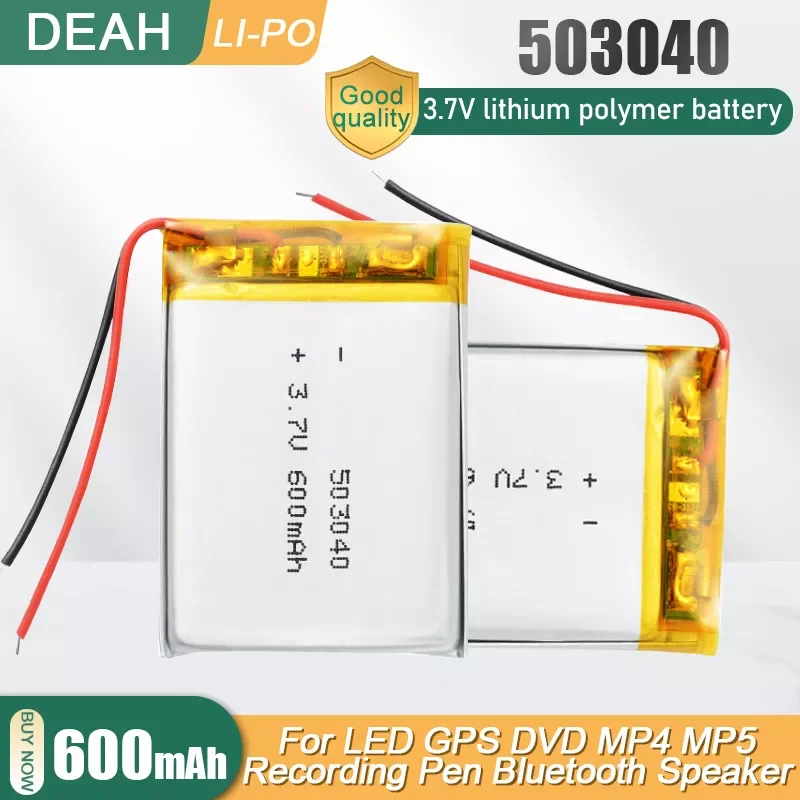 

503040 053040 3.7V 600mAh Rechargeable Lithium Polymer Battery For MP3 MP4 GPS DVD Massager Bluetooth Speaker Li-Po Li-ion Cell