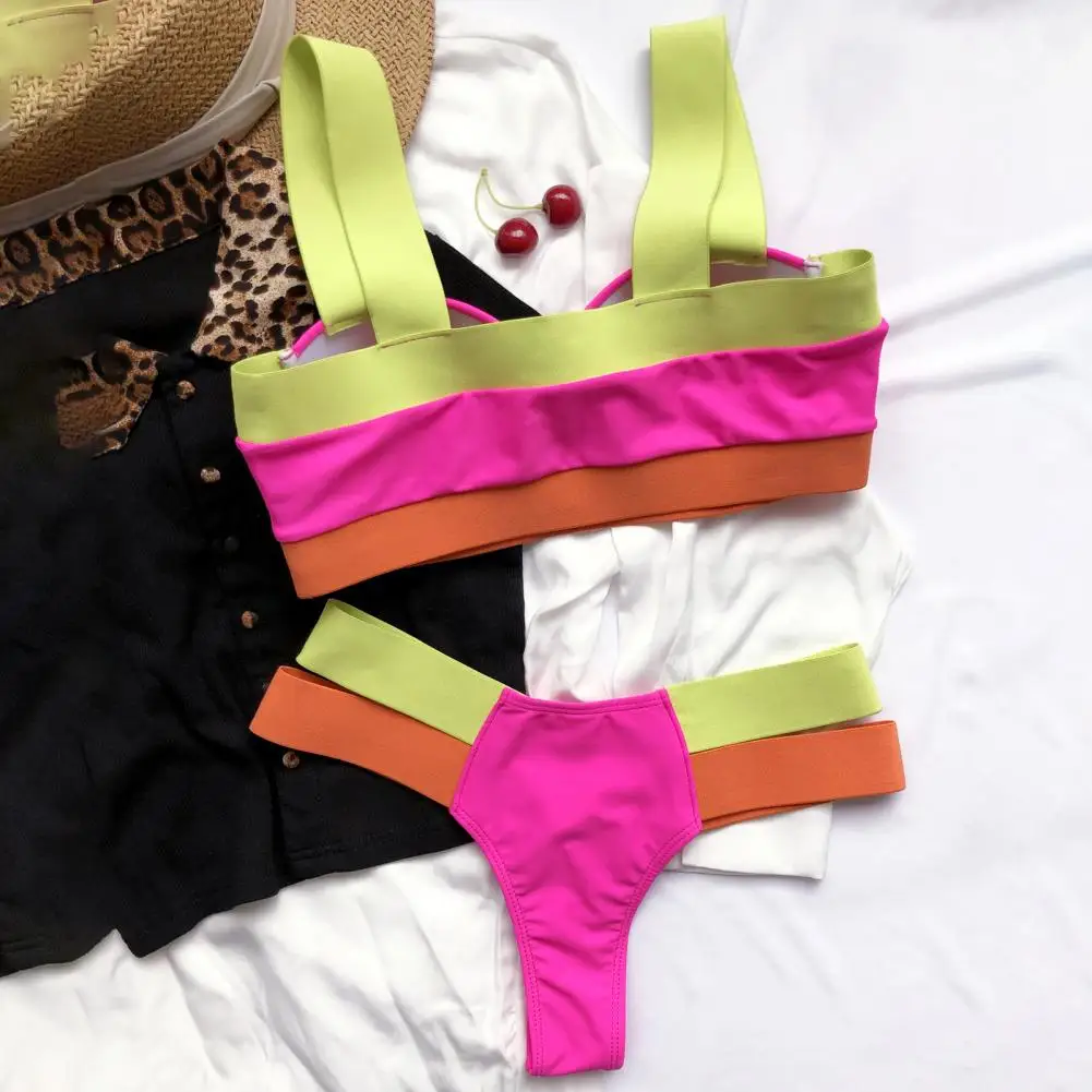 

2Pcs Swimming Bikini Unique Lightweight Contrasting Color Fashion Simple Women Swimwear for Vacation Ladies Swimsuit Swimsuit