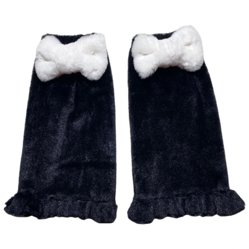 Women Winter Plush Leg Warmers  Sweet Bow Ruffled Hem Foot Cover Socks 37JB