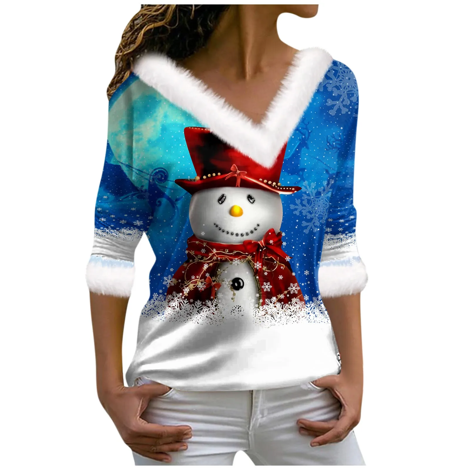 

Модная рубашка с принтом, в стиле пэчворк, с длинным рукавом, Повседневная Свободная женская модель 2023, НОВАЯ РОЖДЕСТВЕНСКАЯ плюшевая детская одежда