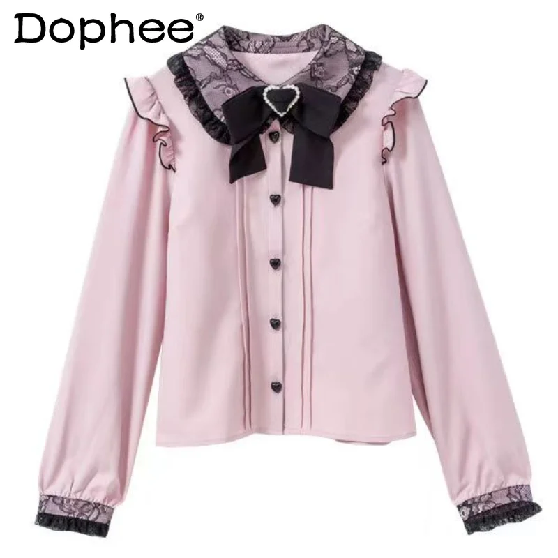 

Блузка женская в японском стиле Лолита, с длинным рукавом и бантом