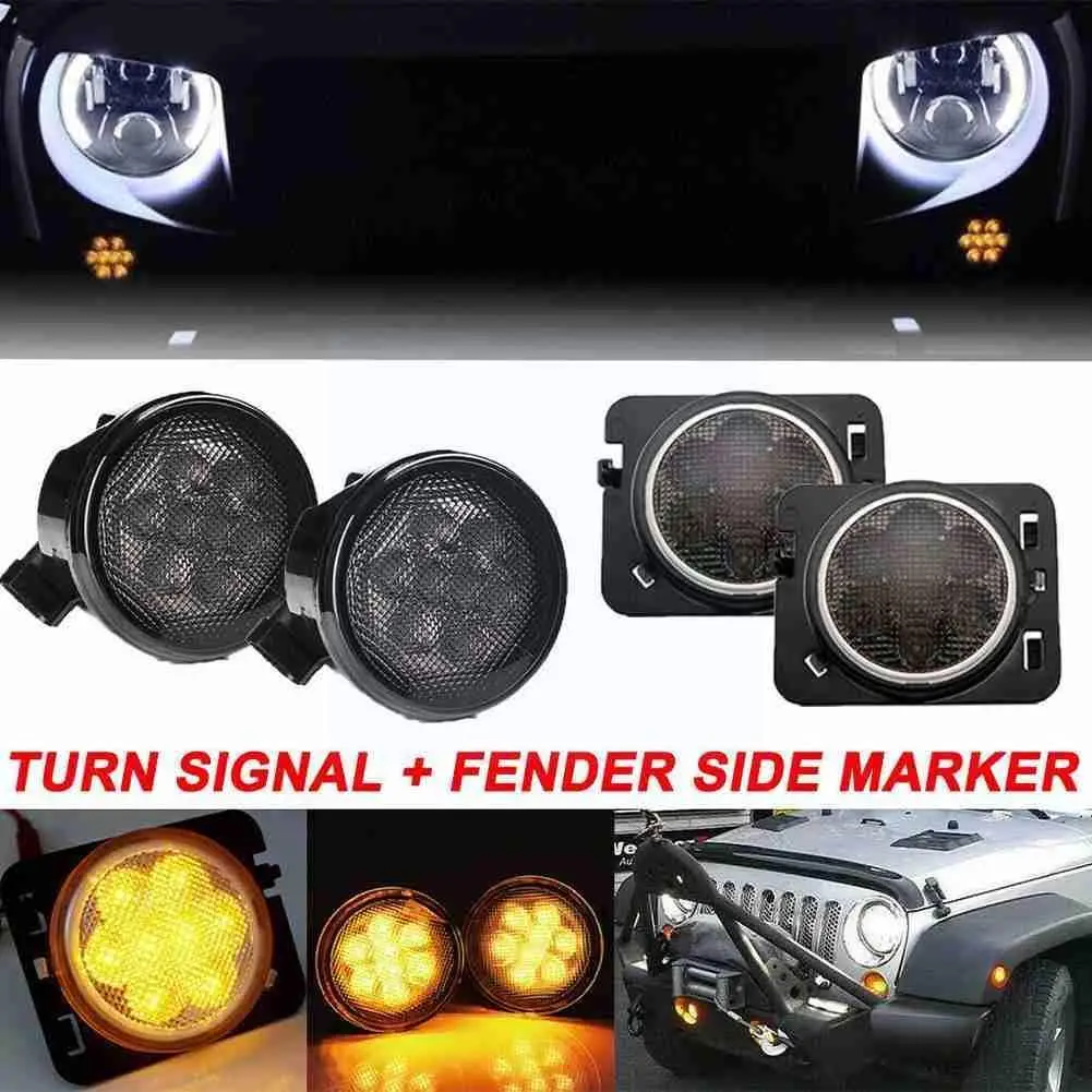 

2PCS LED Turn Signal Headlight Smoke Lens Amber Side Light Combination Kit For Jeep Wrangler E4I3
