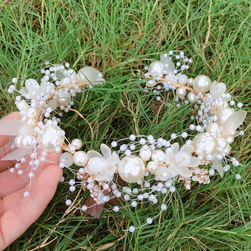 

Fashion Pearl Flower Headband Bridal Headdress Wedding Crown The Wreath Bracelet Band Tiaras Crystal Headpiece Hair Jewelrys