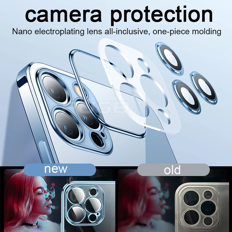 Luxury With Camera Lens Protector Transparent Plating Case For iPhone 14 Plus 13 12 11 Pro MAX Silicone Clear Shockproof Cover