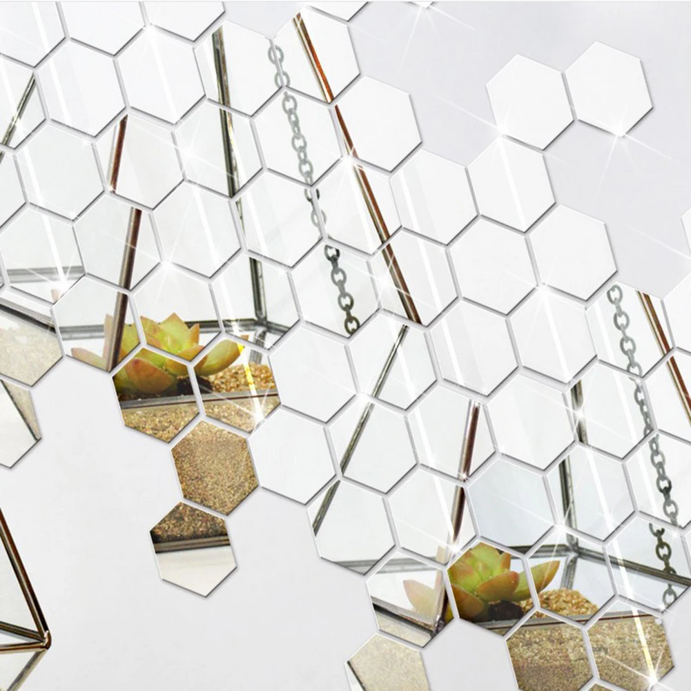 Креативные 3D шестигранные съемные зеркальные настенные наклейки домашний Декор