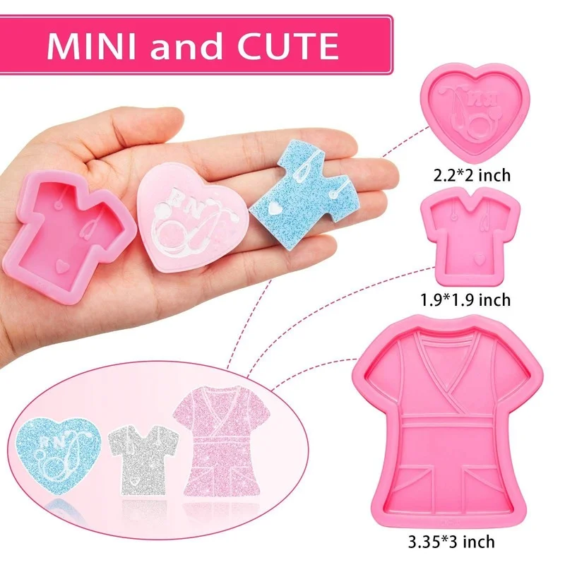 

3pcs T-shirt Doctor Theme Keychain Stethoscope Love Keychain DIY Resin Soap Molding Silicone Mould Cake Baking Mould