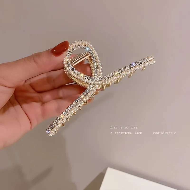 

New Pearl Diamond Plate Hair Claw Clip Non-slip Metal Large Shark Clip Crab Hair Clip Women Hair Clips Accessories