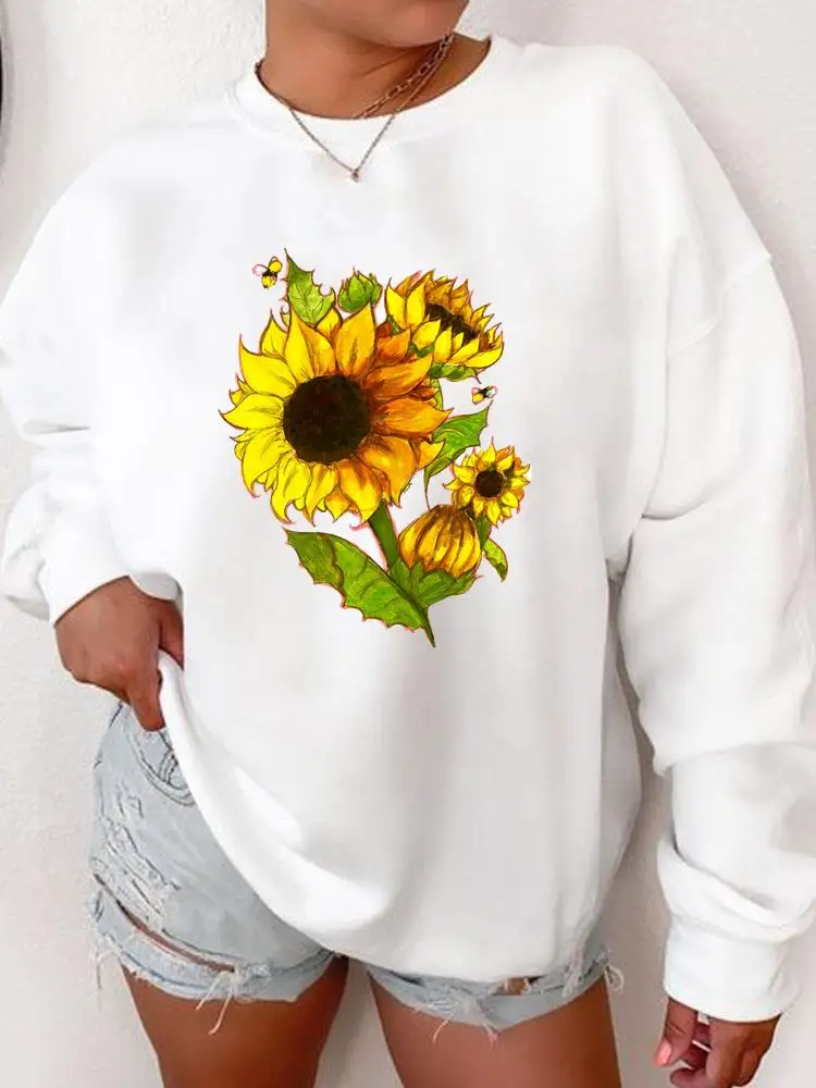 

Pullovers Autumn Spring Sunflower Trend Cute 90s Women Print Female Clothing Fashion Casual Long Sleeve Graphic Sweatshirts