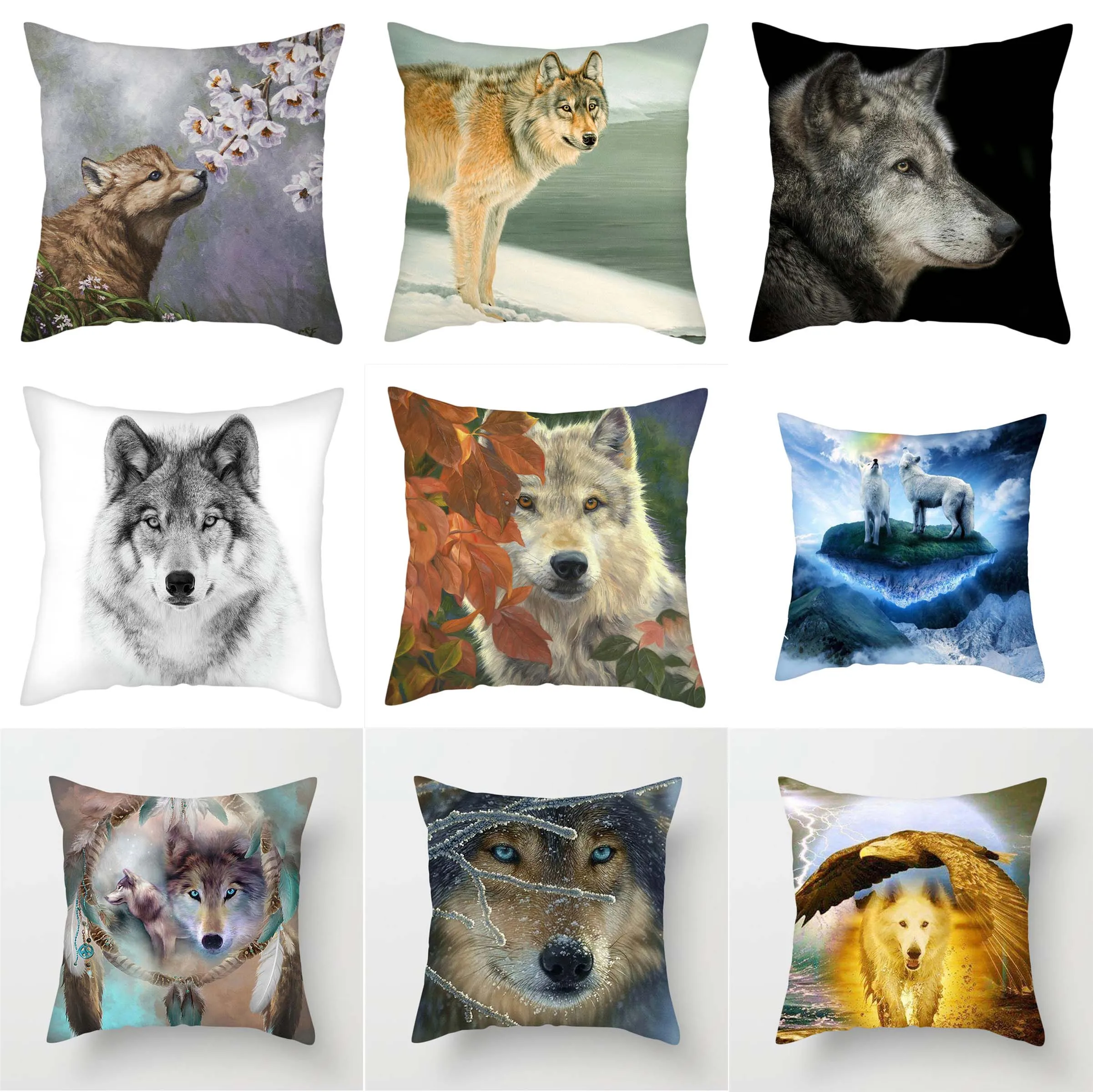 

Animal Wolf King printed pattern sofa cushion cover pillowcase home decoration party car bedding