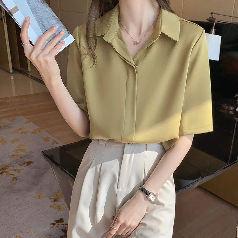 

Summer thin women's chiffon shirt women's 2023 new fashion short-sleeved clothes design sense of professional shirt
