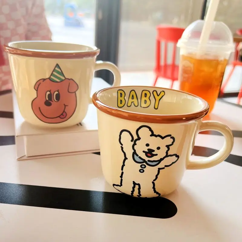 

Cartoon Ceramic Mug Cute Dog Bear Cup Camping Mug Water Bottle Coffee Cups Milk Juice Cup Drinking Glasses Retro Gifts Mugs