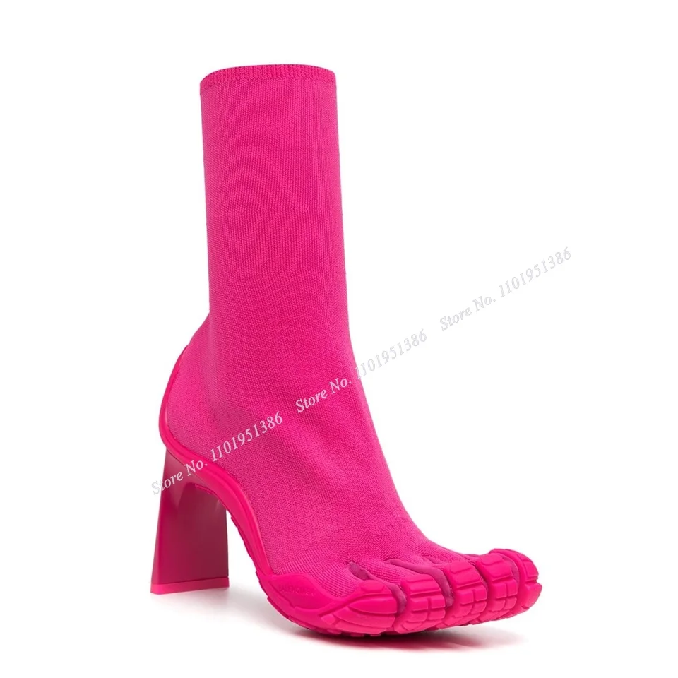 

Moraima Snc Pink Strange Style Five Toe Boots Square Heel Boots Zipper Solid Shoes for Women High Heel Fashion apatillas Mujer