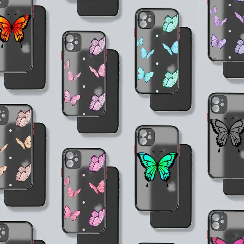 

cute sexy butterfly pink blue Phone Case matte transparent For iphone 7 8 11 12 13 plus mini x xs xr pro max cover