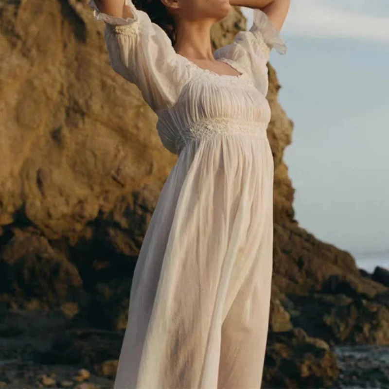 

Новинка лета 2023, сексуальная хлопковая ночная рубашка с U-образным вырезом и вышивкой, летнее платье для женщин