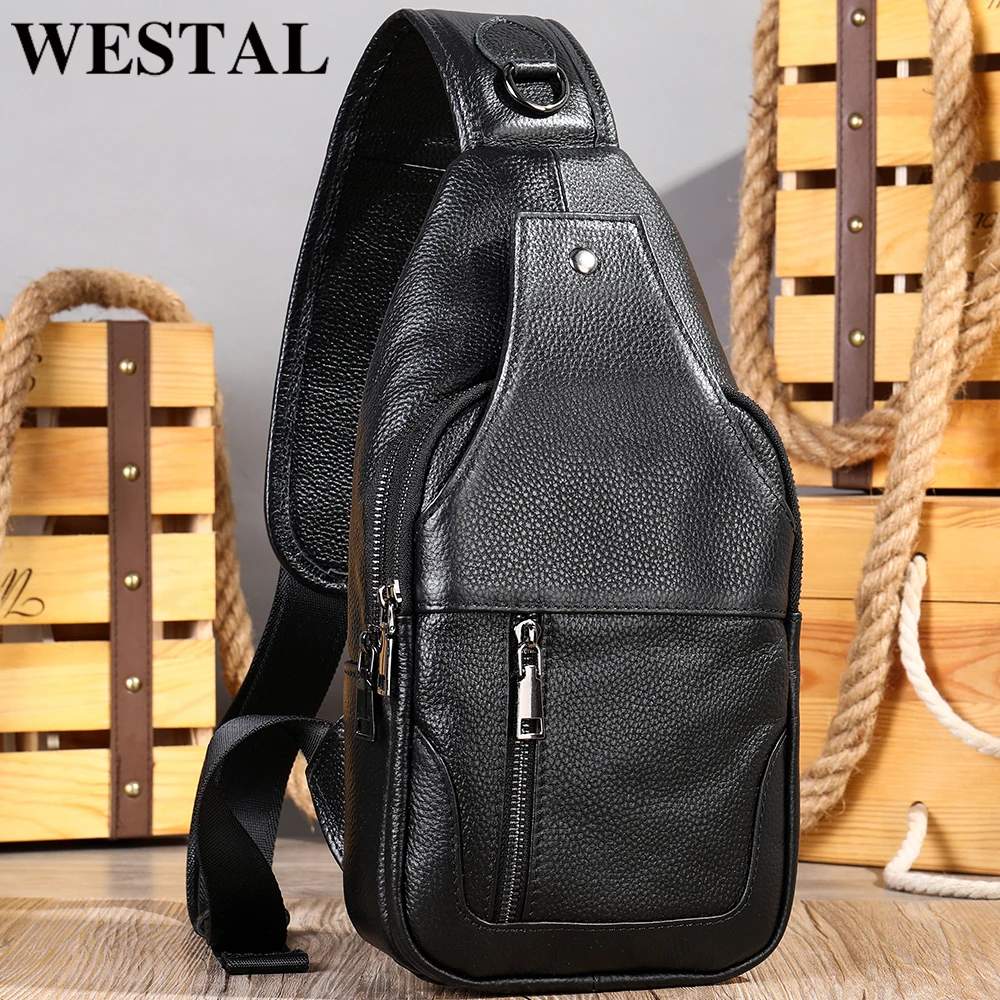 

WESTAL Man's Chest Bags Genuine Leather Crossbody Bag Messenger/Sling Pack Shoulder Bag Fashion Travel Daily Pack