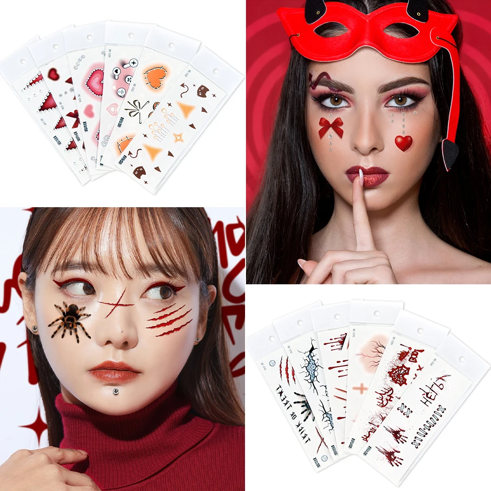 VeeCharm-наклейки для макияжа на Хэллоуин-тематические украшения косплей нашивки