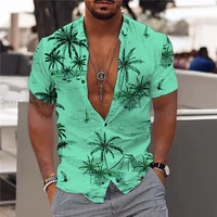 2022 cotton summer shirts mens hawaiian shirt casual fashion street short sleeves coconut tree beach vacation party mens shirt