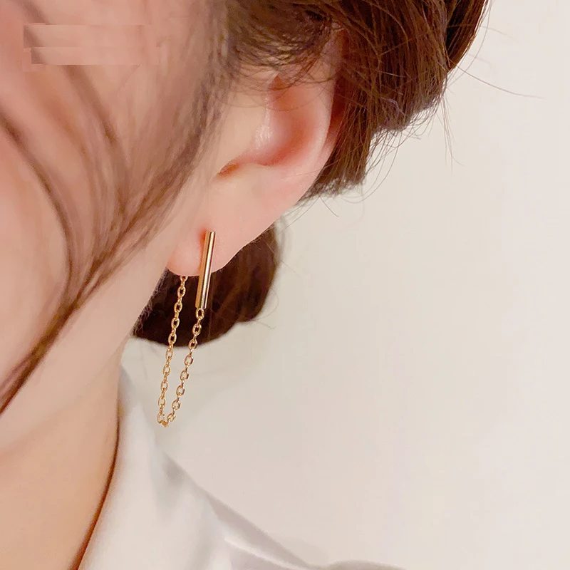 

Simple Chain Stud Earrings For Women High Quality Korean Copper 14K Gold Plated Design Tassel Earring Original Jewelry 2023 New