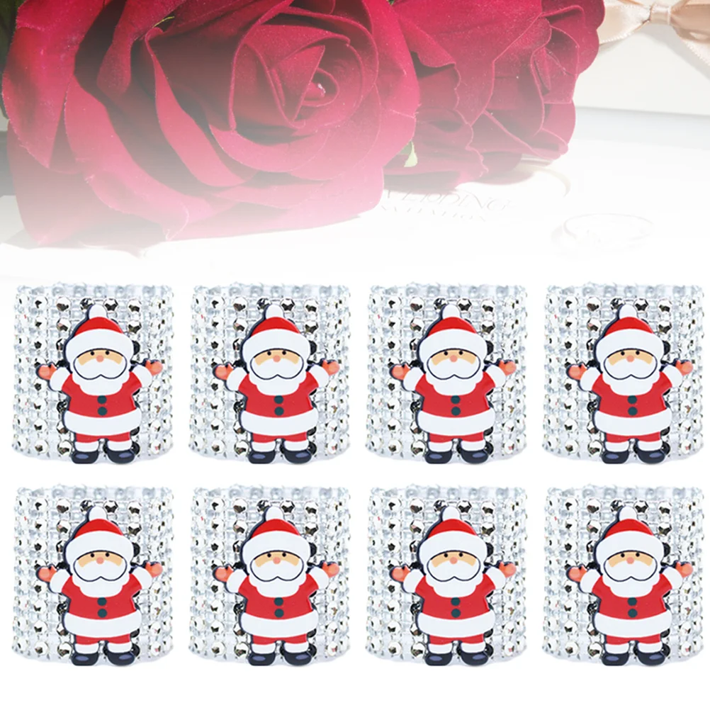 

12pcs Serviette Rings Napkin Rings Holder Santa Claus Serviette Rings Rhinestone Metal Napkin Ring Snowman Napkin Rings