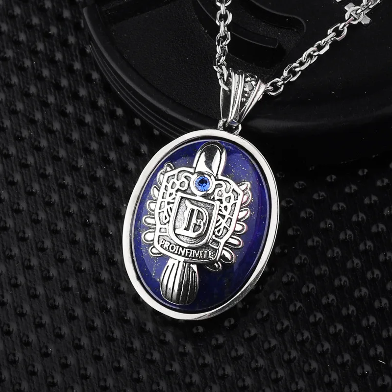 

Vampire Diaries Cosplay Jewelry Damon Salvatore 925 Sterling Silver Lapis Lazuli Pendant Necklace Custom Letters Men Gifts Props