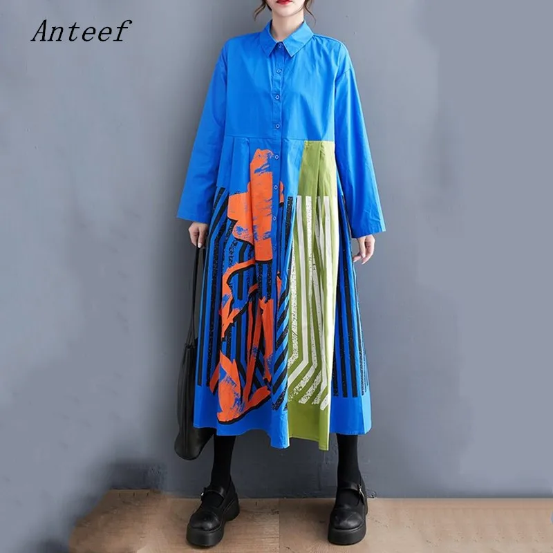 

Женское Хлопковое платье-рубашка в полоску, с длинным рукавом