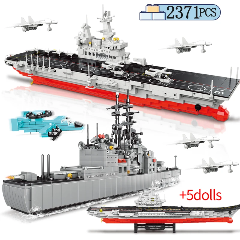 

2371Pcs City Technical WW2 Military Battle Boat Building Blocks Navy Ship Soldier Figures Bricks Toys For Children Boys Gifts