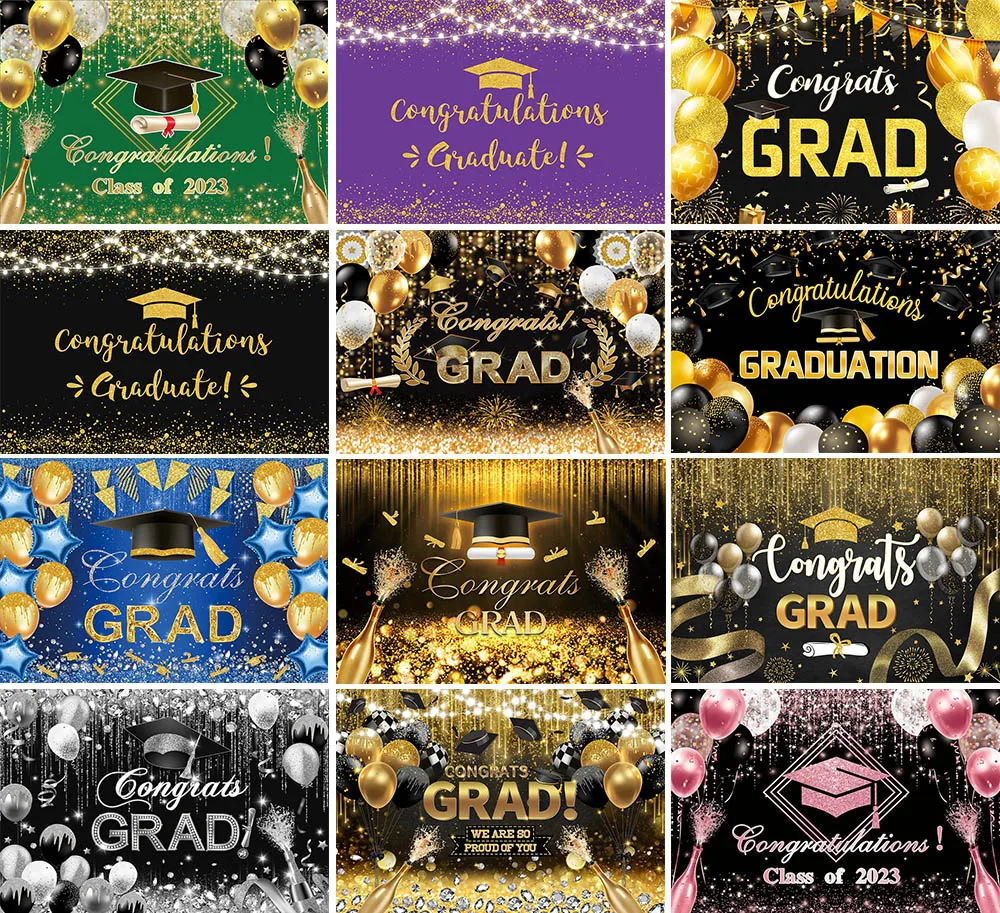 

Mehofond Photography Background Congrats Grad Black Gold Glitter Graduation Class of 2023 Party Decoration Backdrop Photo Studio