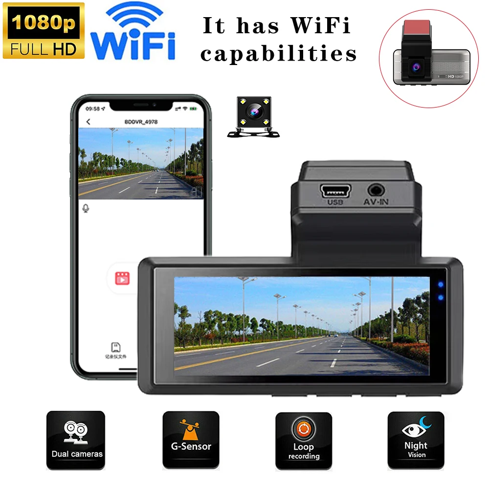 Front and Rear Universal Vehicle DVR CameraHigh Definition Night Vision Mirror Head Application WIFI Recessive Recorder Dash Cam