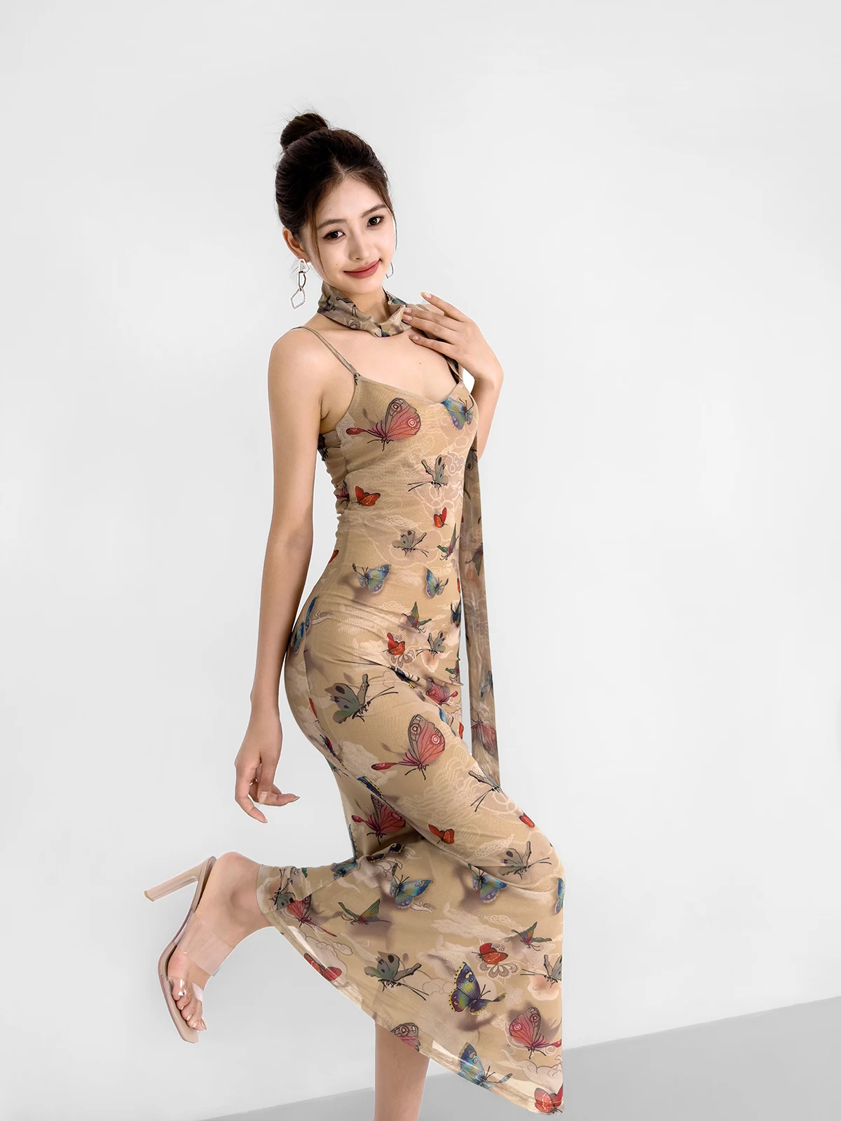 Женское Сетчатое платье рыбий хвост длинное в китайском стиле ретро с высокой