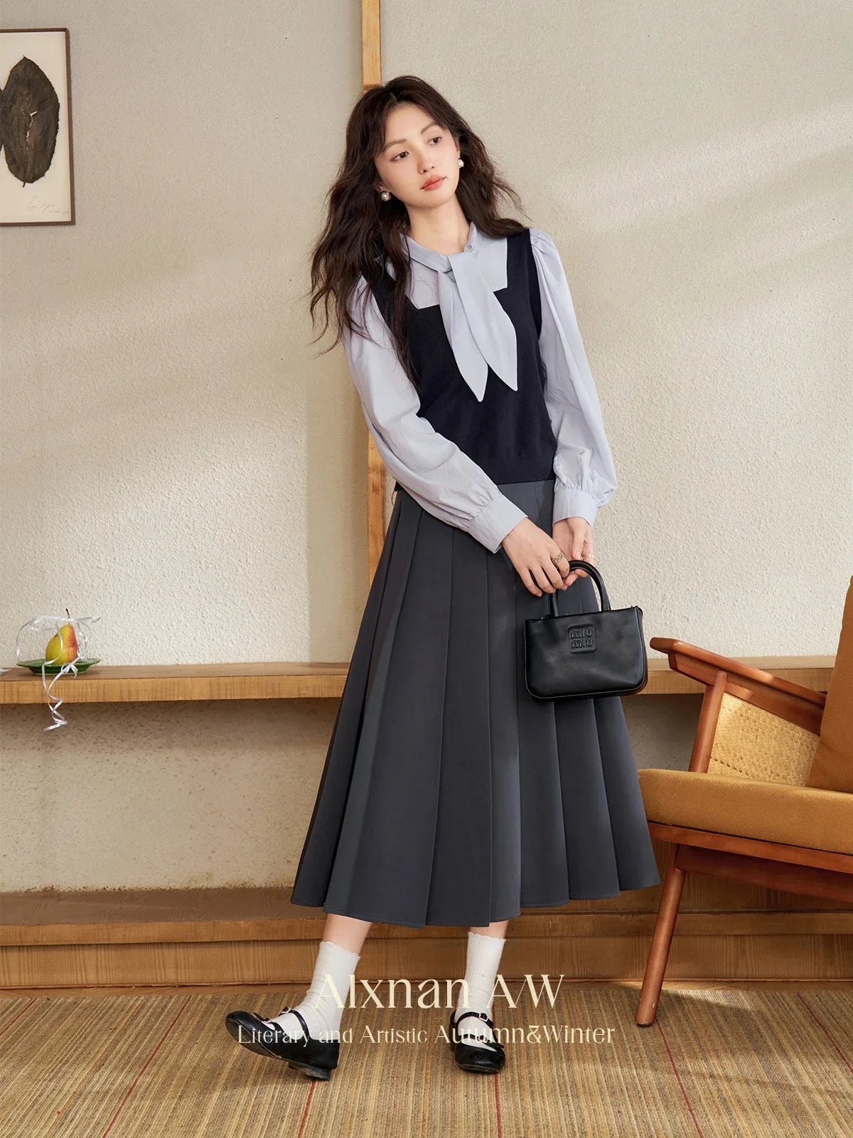 ALXNAN Frenchy Fake 2-х предметный пуловер для женщин нежный свитер на шнуровке с бантом и