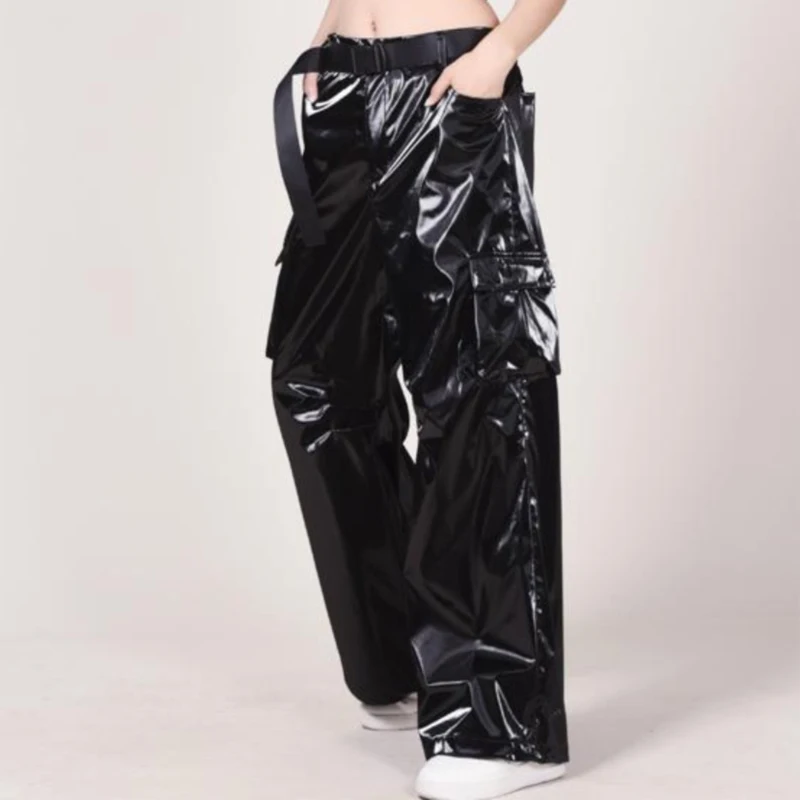 Одежда для взрослых в стиле хип-хоп костюм K-POP женские серебристые черные кожаные