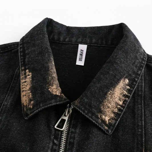 NicheTrendy винтажная потертая джинсовая куртка мужская свободная посадка в уличном