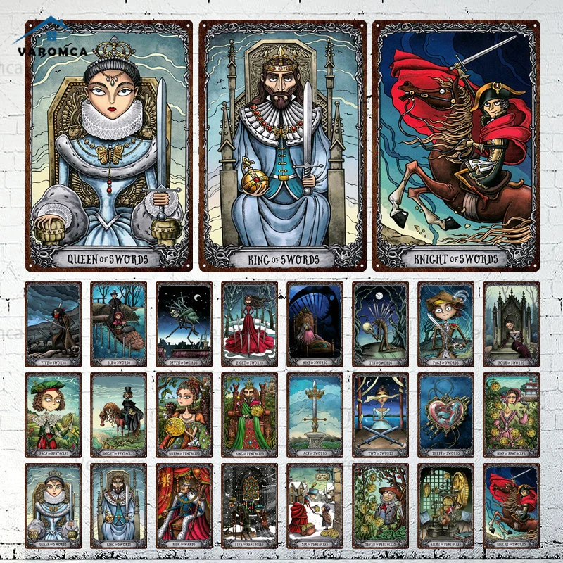 

Tarot Divination Metal Poster Plate Sign Metal Posters Vintage Tin Sign Club King of Wands Sticker Oracle Cover Wall Plaques Dec