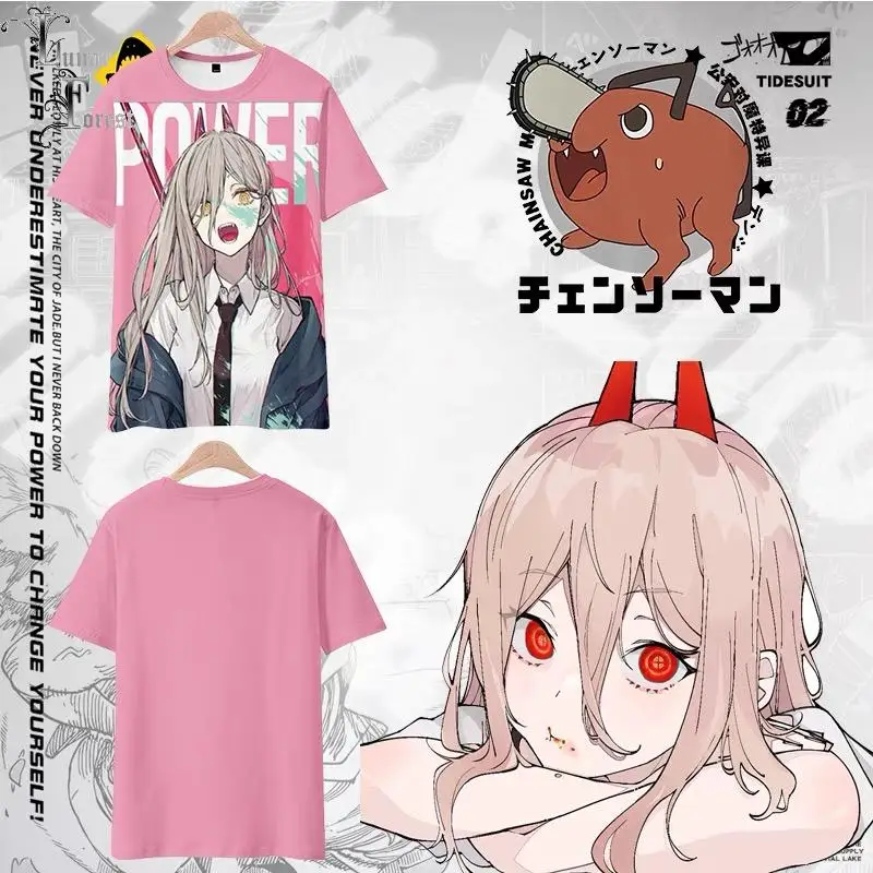 

Chainsaw Man 3D Printing T-shirt Summer Fashion Round Neck Short Sleeve Popular Japanese Anime Streetwear Plus Size