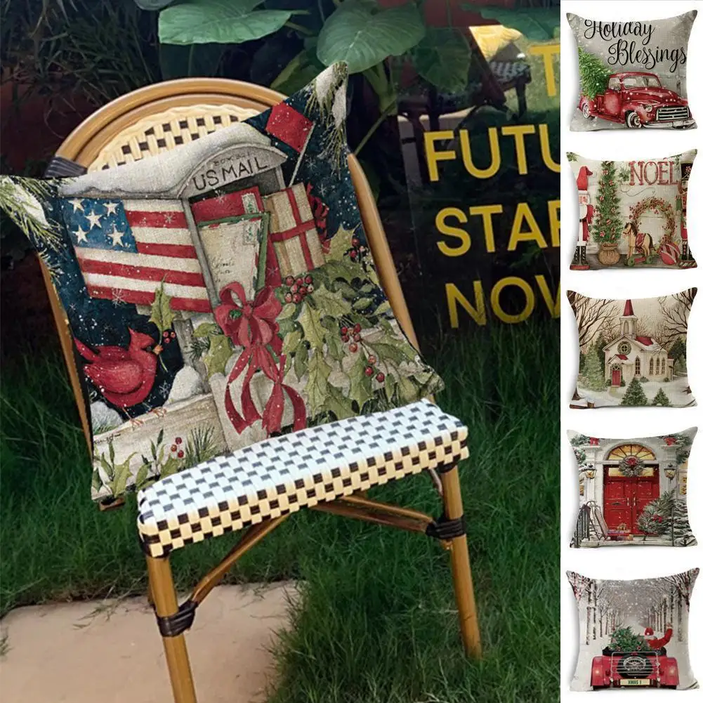 

Cartoon Plaid Cushion Cover Throw Pillow Linen 45x45cm Pillow Cover Living Pillow Room Gifts Home Christmas M6t2