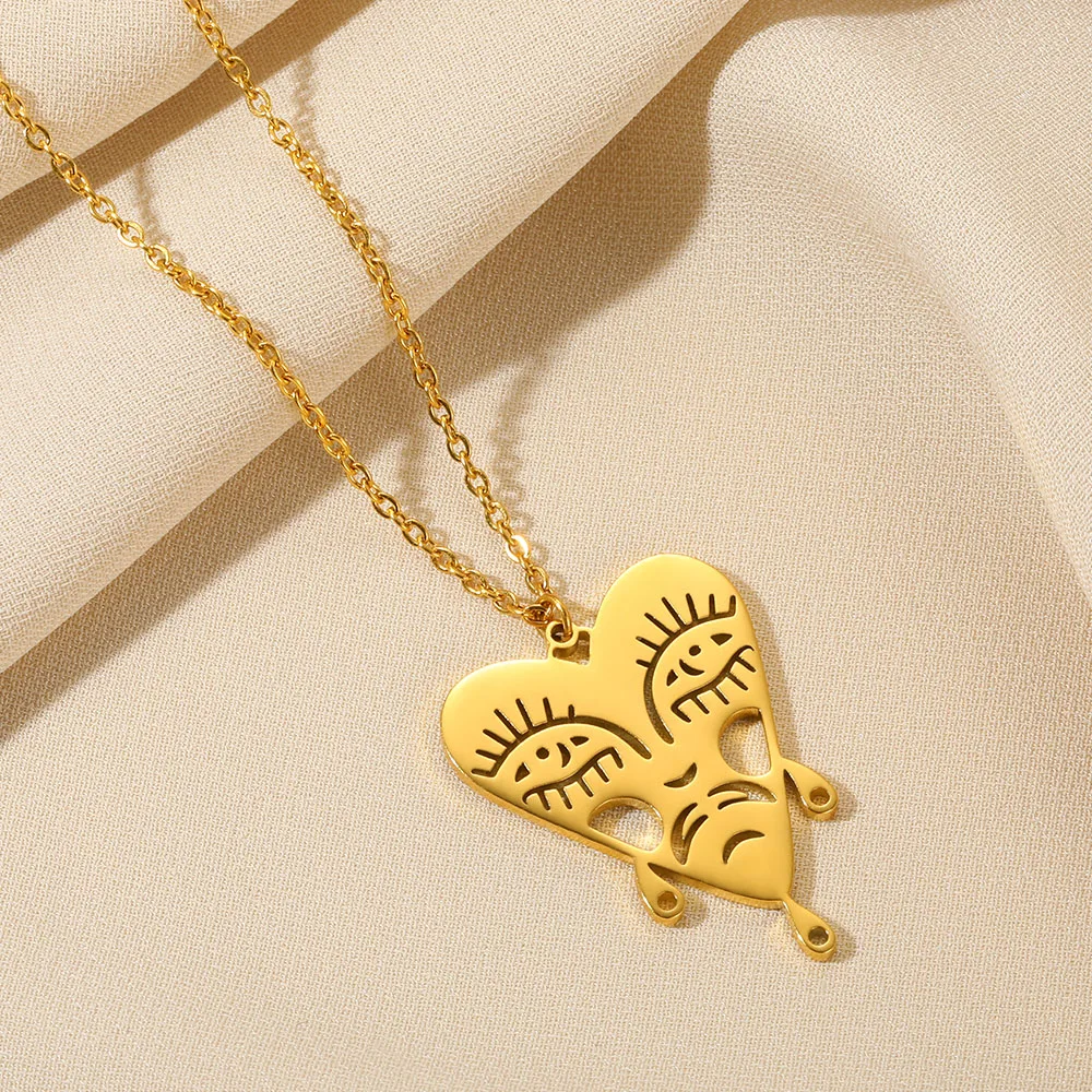 

Devil's Eye Necklace For Women Gold Color Chain Heart-shaped Stainless Steel Jewelry Valentines Gifts In Love Party Accessories