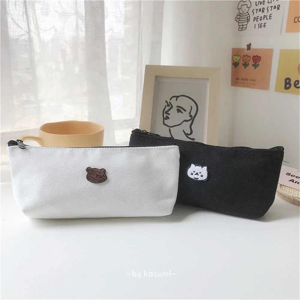 Корейская Холщовая Сумка для карандашей с мультяшным медведем 1 шт. модная