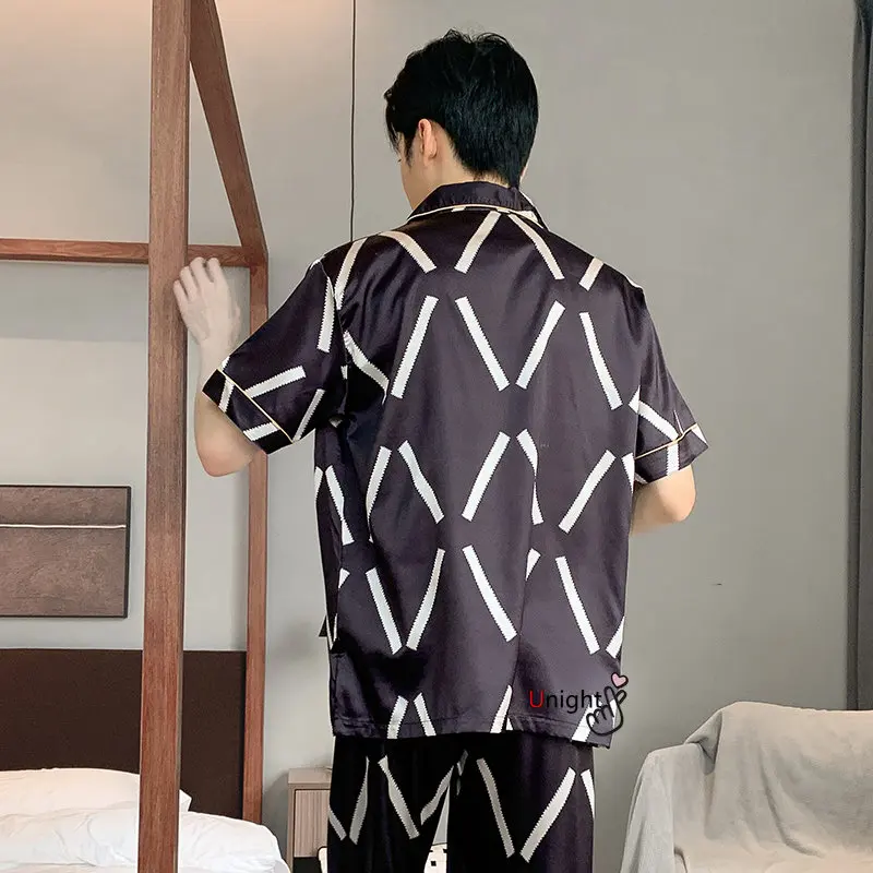 Spring Summer Man Pajama Sets Silk Sleepwear Pajamas for Men Plus Size Home Clothing Pyjamas Suit Home Wear Loungewear Homesuits