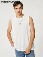 incerun tops 2022 american style handsome mens fashion casual waistcoat solid comfortable simple o neck sleeveless vests s 5xl