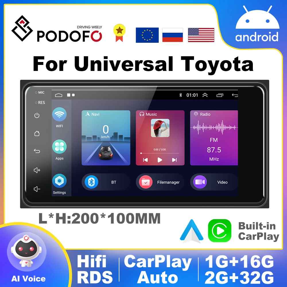 

Podofo 2din Car Radio 7"Car MP5 Player Touch screen Multimedia Autoradio Bluetooth MirrorLink USB FM Radio For Toyota Corolla