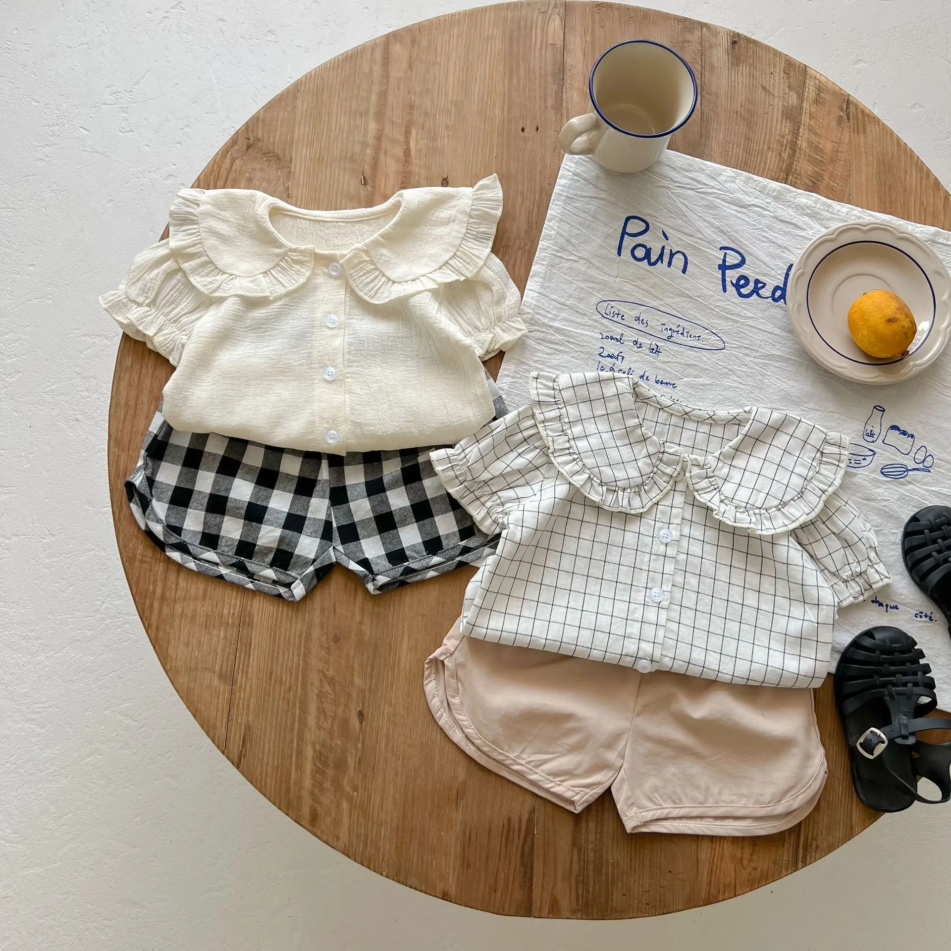 

Girls Summer Set Clothes Toddler Girl Short Sleeve Blouse And Plaid Shorts Two Piece Clothing Sets 2022 Newborn Infant Outfits