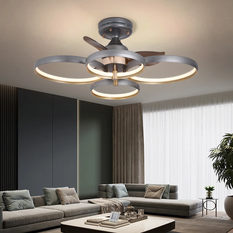 

France Gold Ring Ceiling Fans Light with LED Pendant Lamp Nordic Bedroom Living Room Restaurant Fixture Indoor Fans Lighting